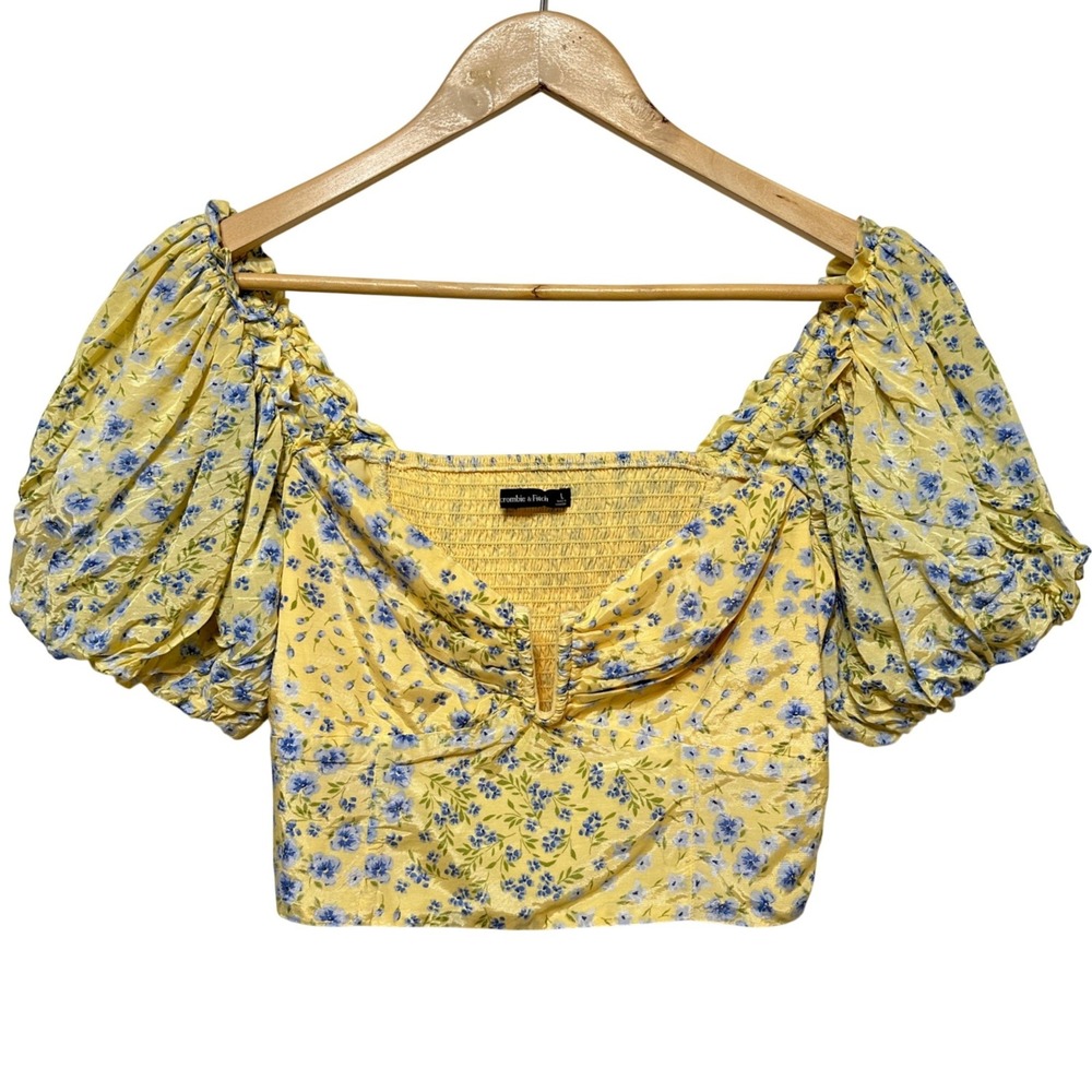 Abercrombie & Fitch Floral Puff Sleeve Crop Top Womens Large Cottage Feminine